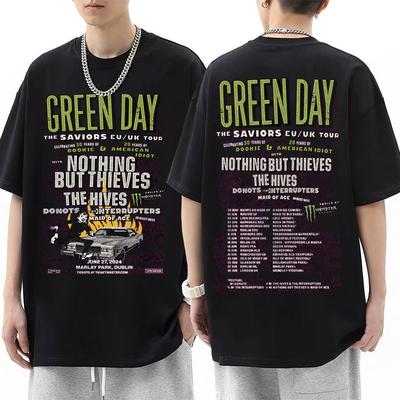 Punková kapela Green Day The Saviors Tour Grafická trička Pánská Dámská Móda Vintage Tričko Pánské Nadměrné Tričko z čisté bavlny