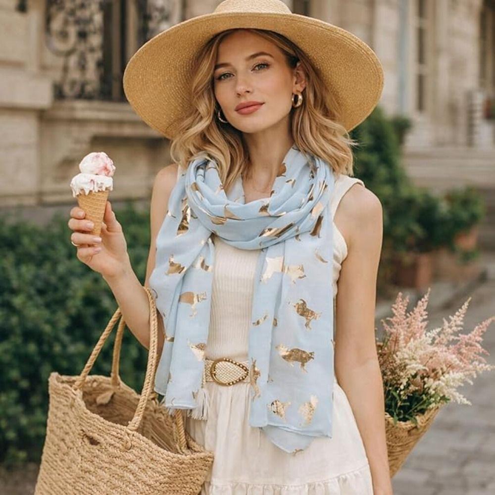 Soft Animal Scarf Polyester Shawl Wrap Creative Gift Cat Print Scarf