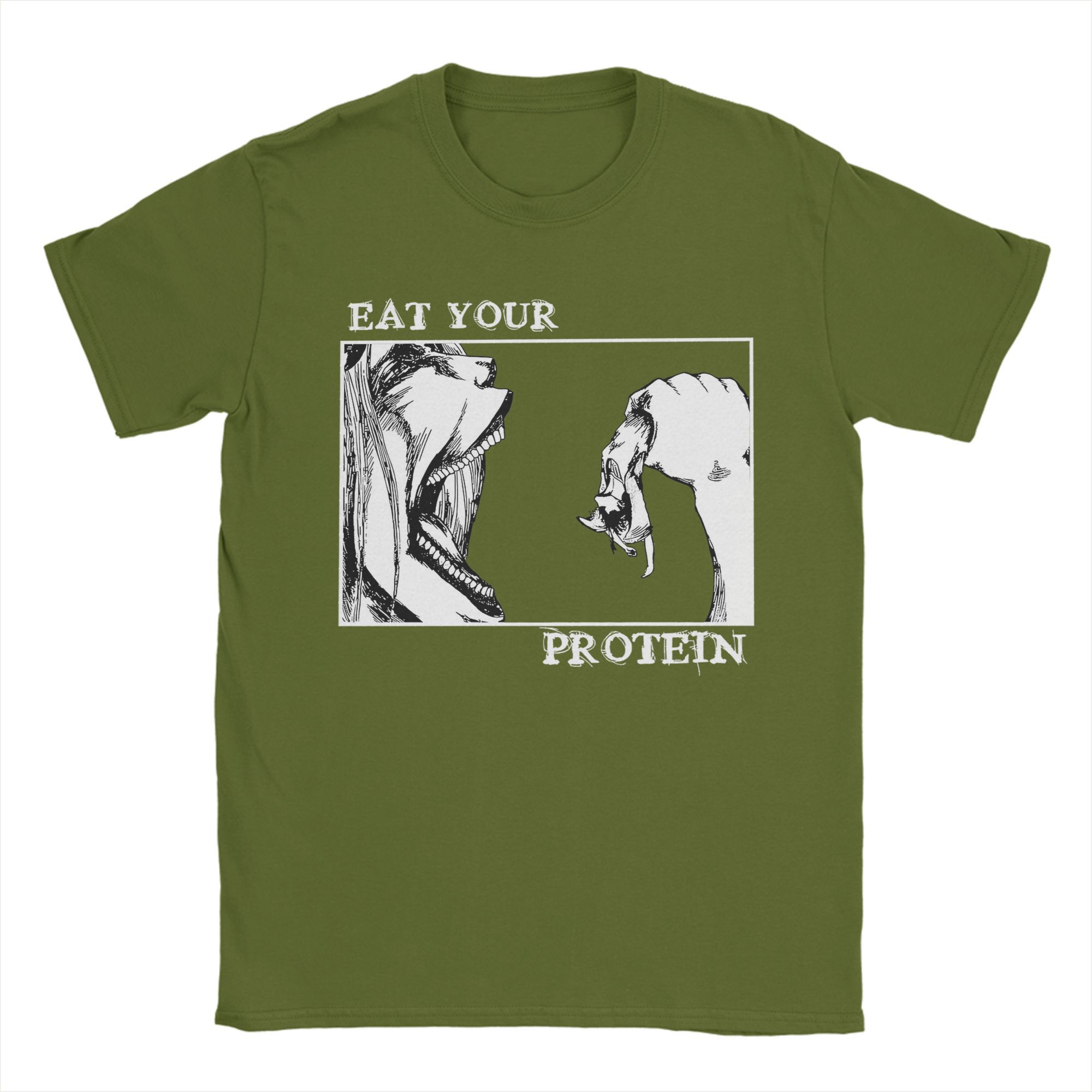 

Men s T-Shirts Eat Your Protein Aot Eren Yeager Attack on Titan Hipster 100% Cotton Tees Short Sleeve T Shirts Clothing Big Size 4XL