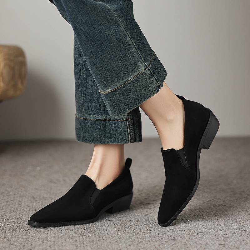 Krazing Pot Sheep Suede Round Toe Med Heels Summer Shoes Solid Big Size 42 Slip on Women Oxford Shoes Shallow Pumps