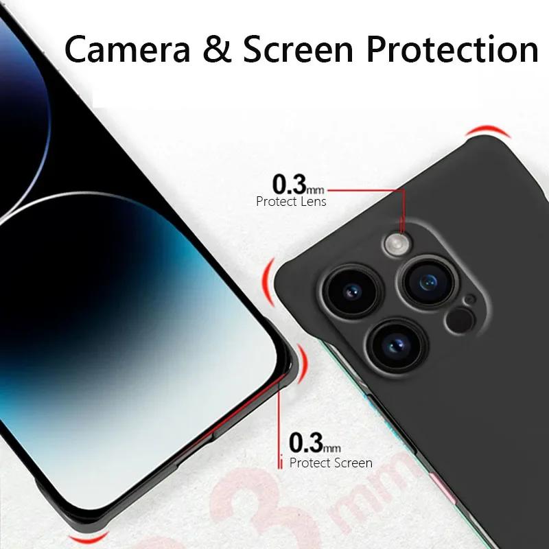 Frameless Slim Matte Hard Back Cover Case For iPhone 15 16 Pro Max 14Pro Plus 14 13 12 Pro Max 15Pro ShockProof Coque