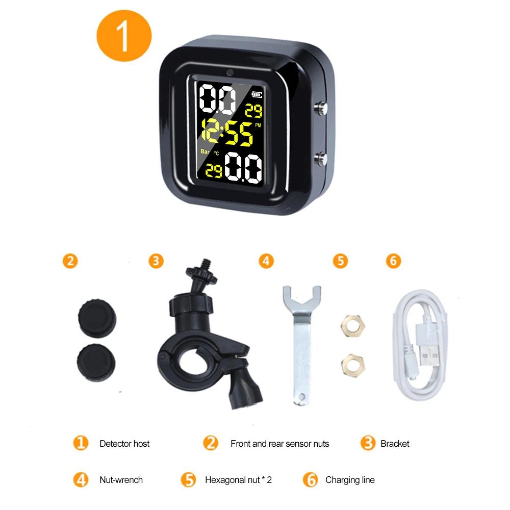 Wireless LCD Display Motorcycle TPMS Tyre Temperature Tester with 2 External Sensor Motorcycle Wireless Tire Pressure Detector