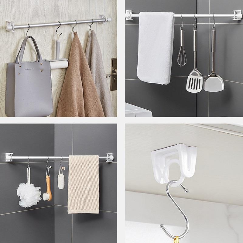 2/4/6Pcs Punch-free Curtain Rod Holder Clamp Hooks Self Adhesive Clothes Rail Bracket 360 Rotation Triangle Ring Adjustable Hook