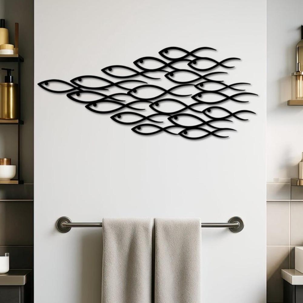 Metal School of Fish Wall Art 3D Abstract Metal Fish Decor for Home Ocean Sea Life Modern Coastal Housewarming Gift