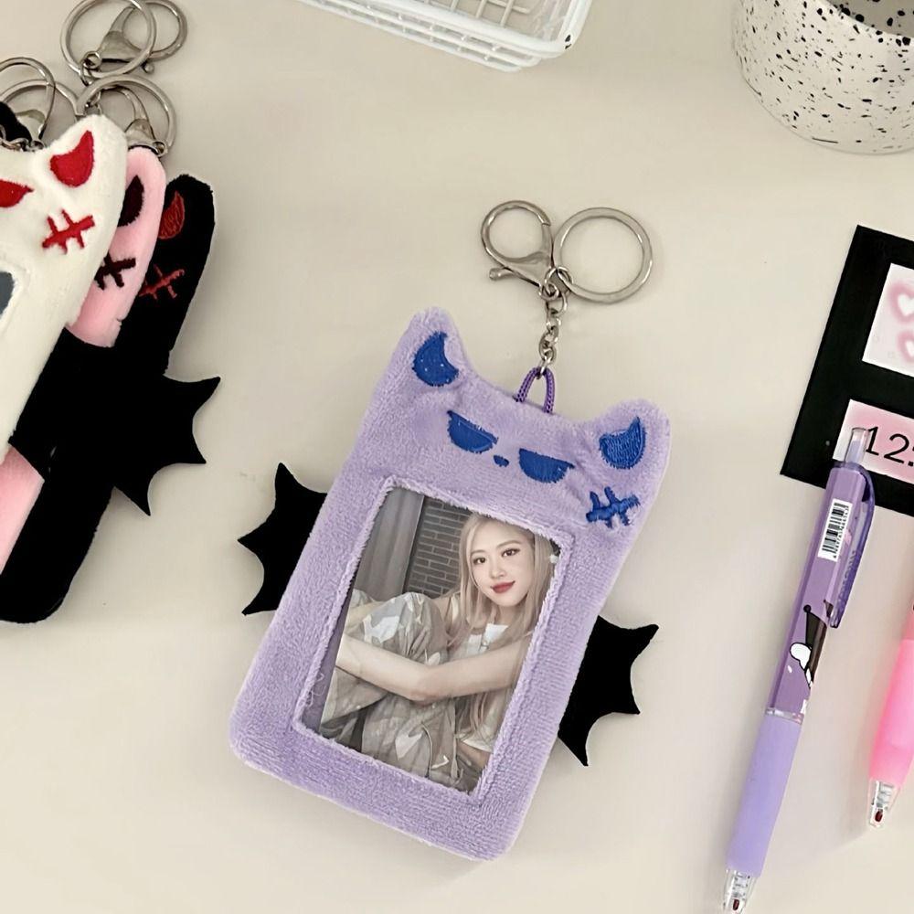 Bat Demon Cartoon Plush Photocard Holder Transparent Photo Protective Case Bus Card Holder  Outdoor