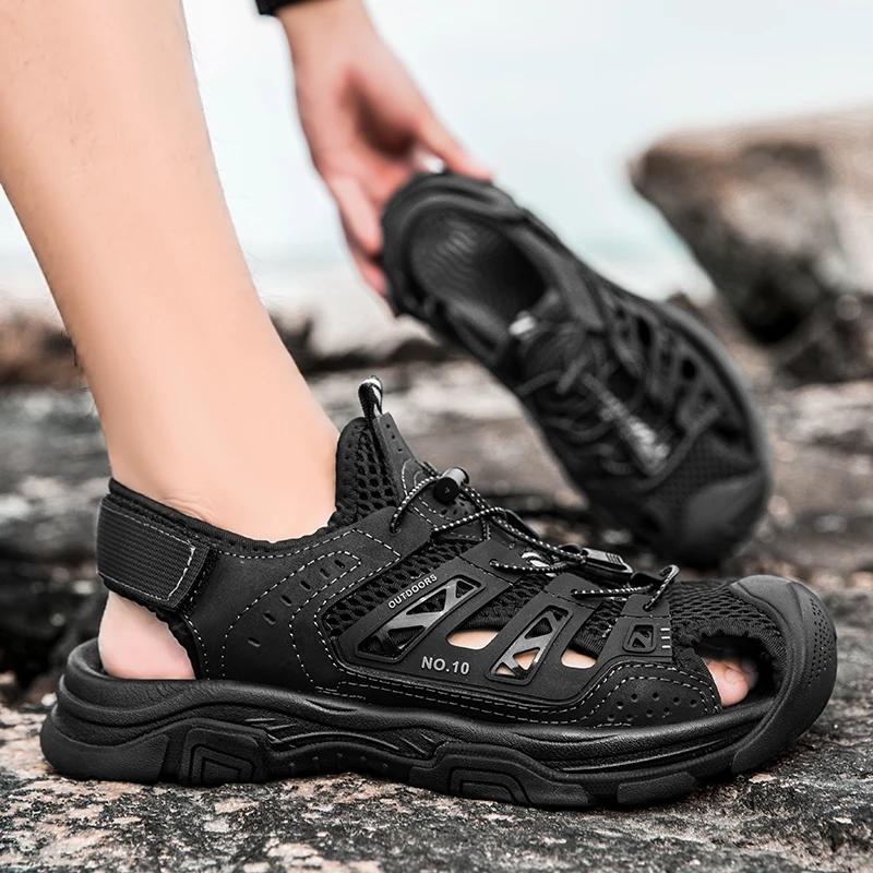 Herren Sandalen Sommer Fahrschuhe Mann Schnelltrocknend Wading Aqua Schuhe Atmungsaktives Mesh Flats Rutschfest Männlich Outdoor Sandalen