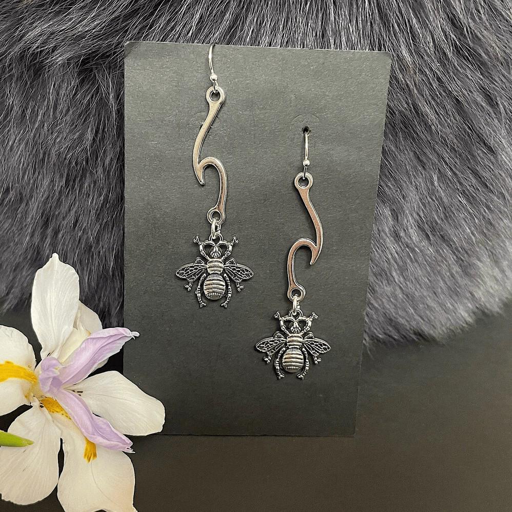 Handcrafted Bohemian Silver Bumblebee Dangle Earrings