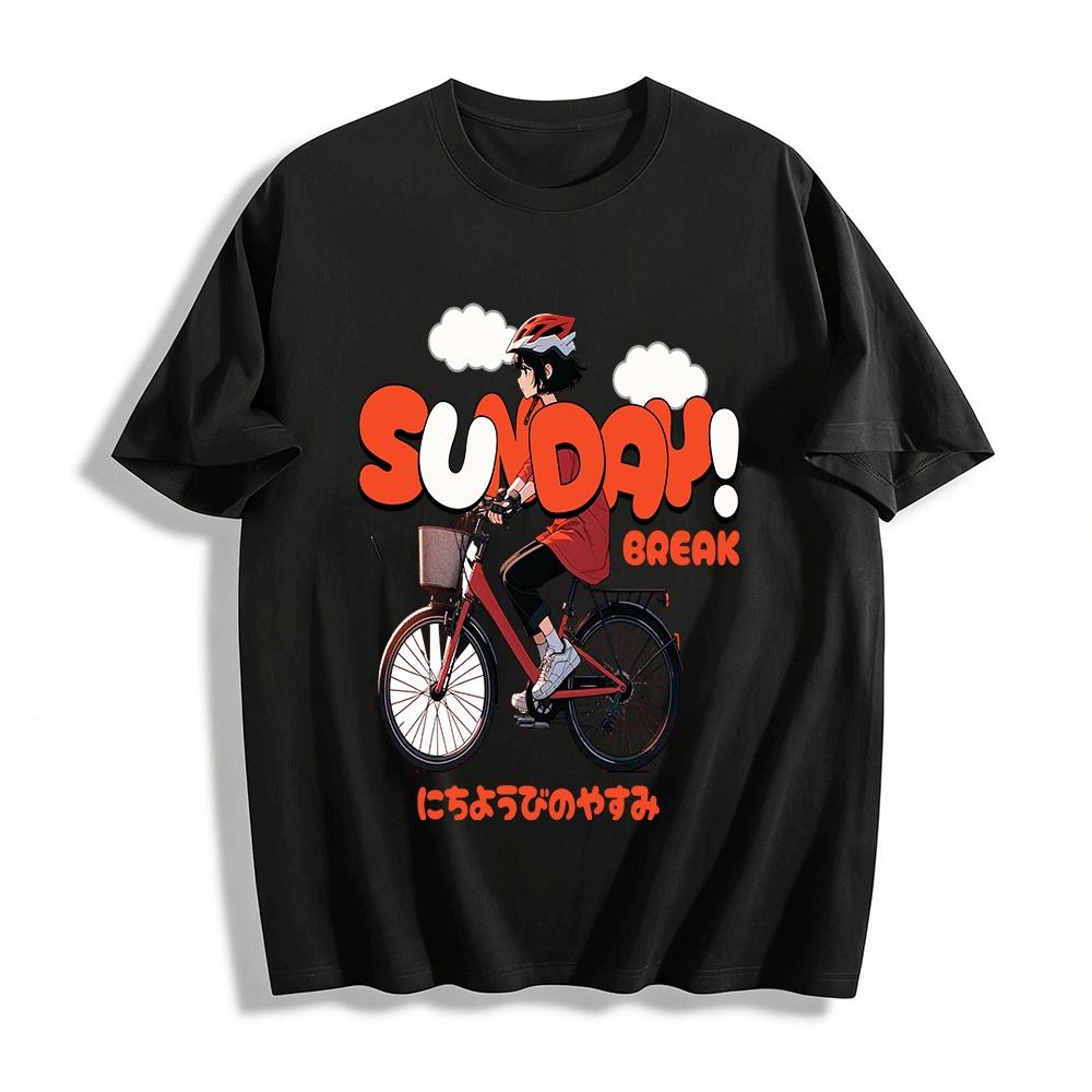 

Anime Girl Sunday Bike Ride Casual Graphic Tee Pure cotton T-shirt XXS