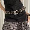 Rivets Embellished Waist Girdle Leopard Print PU Belt Edgy Unique Fashion Waist Strap for Casual and Party Outfits