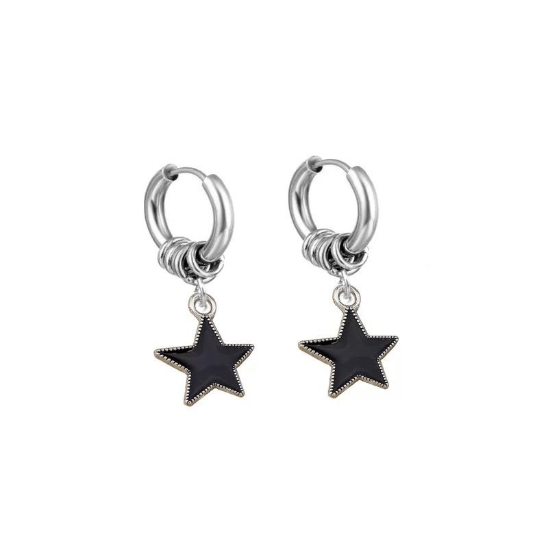 Personalized design hip-hop five-pointed star plain circle ear buckle niche high-end earrings temperament fashion cold wind earrings