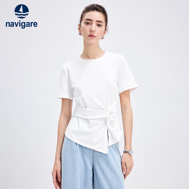 Navigare Women s Slim Fit Elastic Solid Short Sleeve T-Shirt S