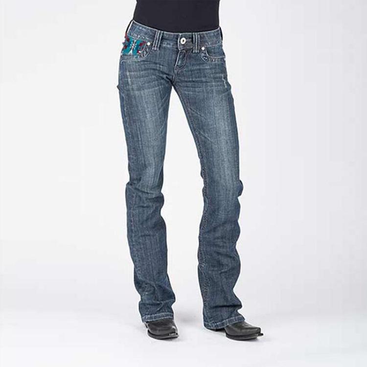 

Straight Washed Jeans for Women European American Printed Thin Denim S