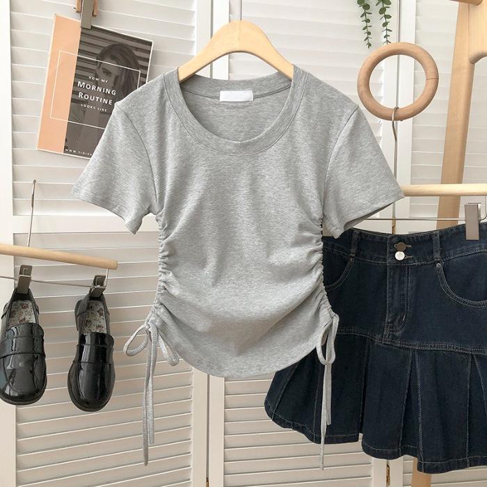 

Special offer cotton × threaded design short-sleeved t-shirt women s summer drawstring short Spice Girl top XL світло-сірого кольору
