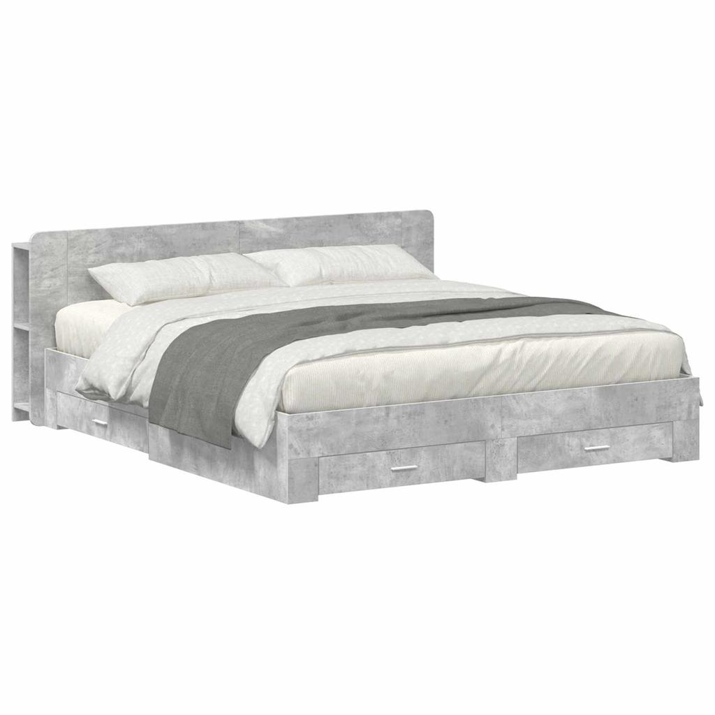 Bed Frame with Storage Space Concrete Grey 200 x 200 cm Engineered Wood