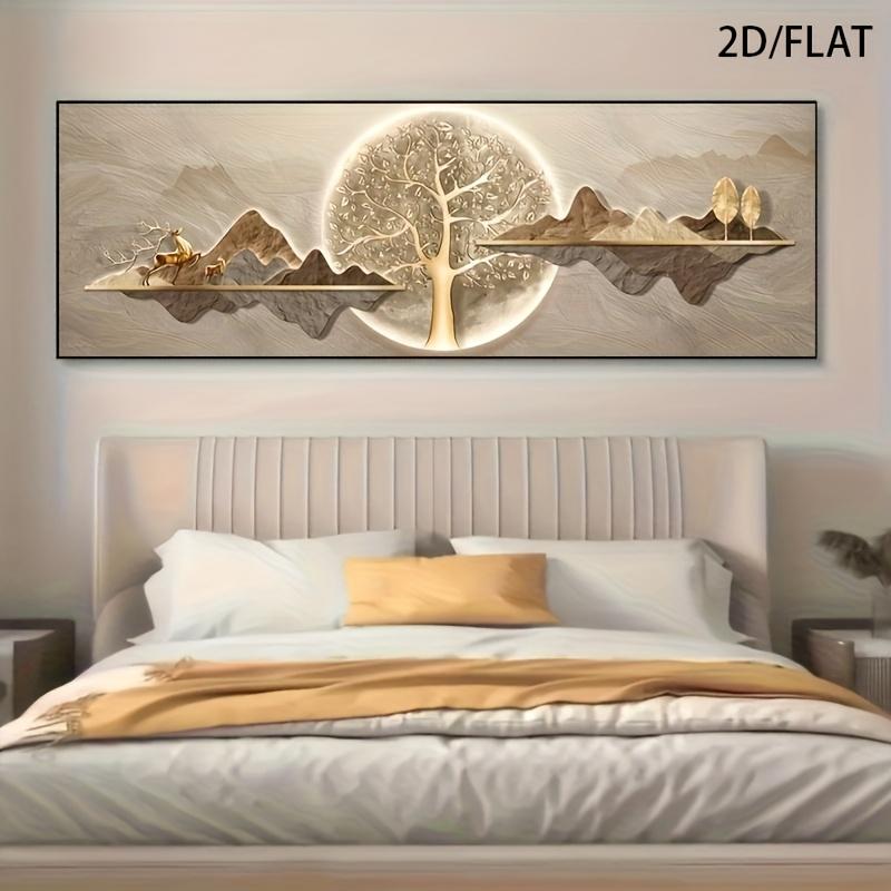 One High-end Nordic Modern Minimalist Style Decorative Painting, Featuring a Golden Moon Background, Animal and Mountain Scenery