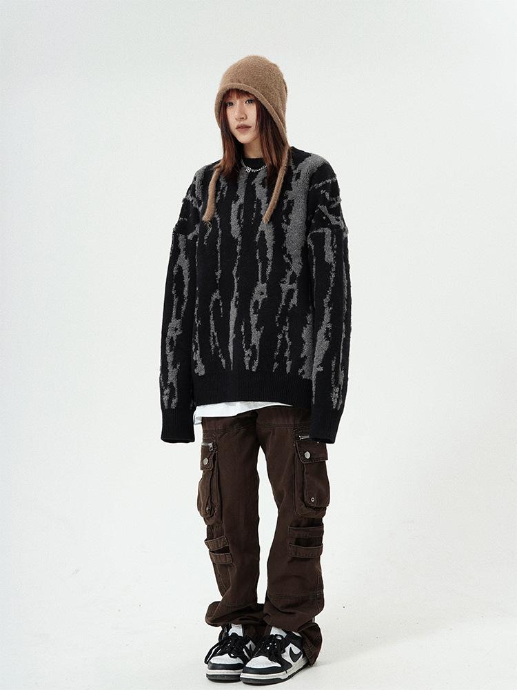 Unisex Hip Hop Loose Fit Jacquard Sweater for Autumn/Winter
