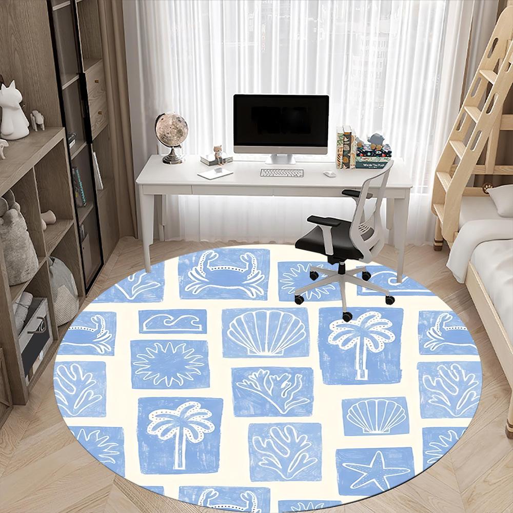 1pc Oceanic Patterns Office Round Rug, Non-slip, Soft and Durable Office Rug for Interior Decoration, Perfect for Office, Beautiful Decoration yy26032