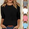 2026 New Women's Top Round Neck Three-Quarter Sleeve Solid Color Casual T-Shirt