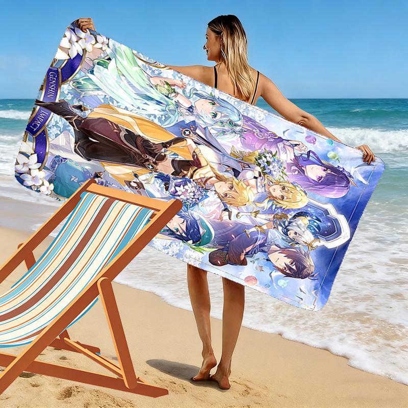 Genshin Impact Print Beach Towel, Large Soft Quick Dry Towel for Beach Camping Swimming