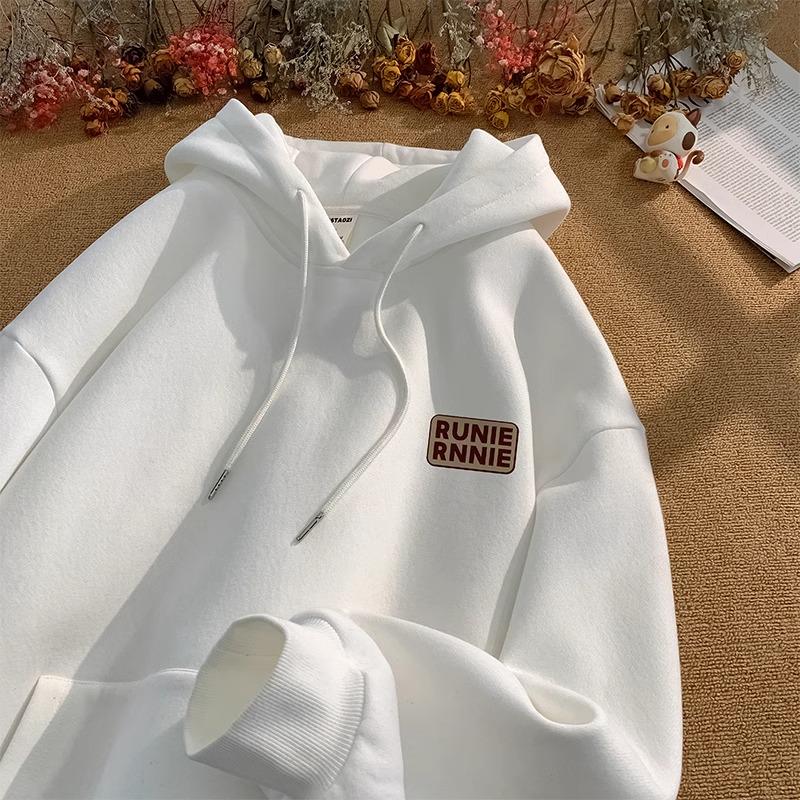 Męska bluza z kapturem w amerykańskim stylu, ciężka, oversize, z aksamitem - Jesień/Zima, młodzieżowa kurtka-bluza