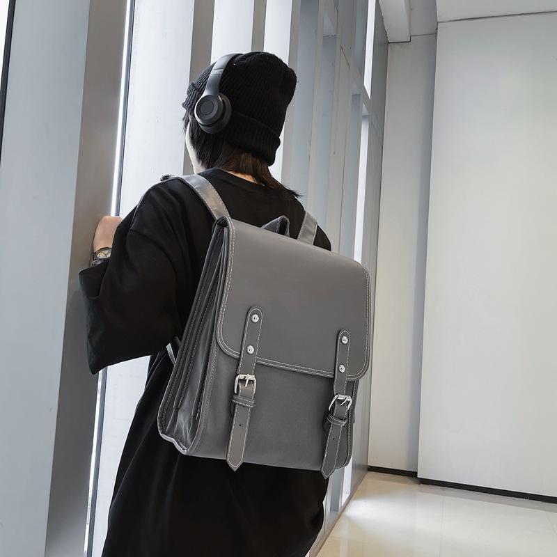 Solid Color Locomotive Lock Computer Daily Business Backpack Korean Version Casual Shoulder Backpack