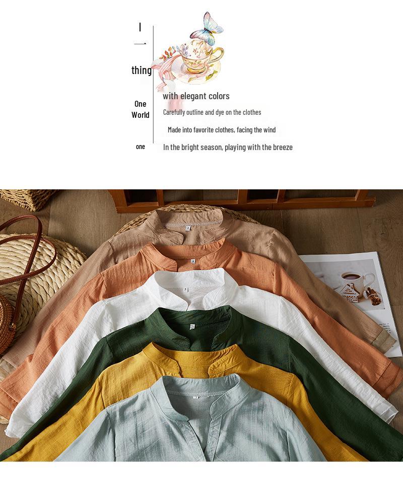 2023 Letní Luxusní Bavlněná Lněná Vyšívaná Blůza se Žabkovým Zapínáním