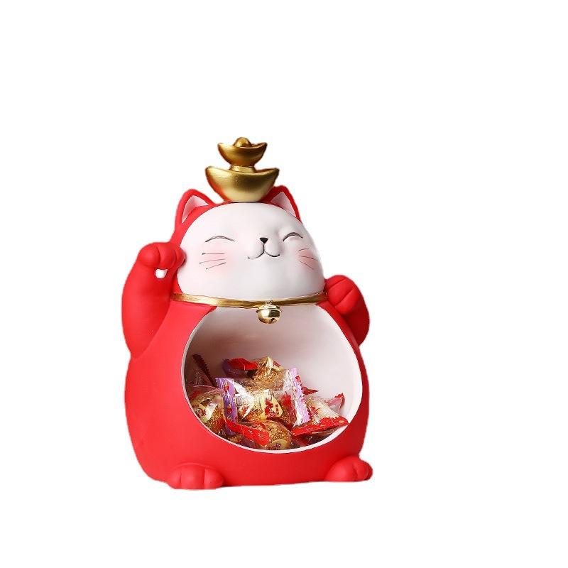 

Креативное мультяшное хранилище ключей, украшения для кошек с изображением удачи, гостиная, вход, рабочий стол, открытие, подарок, украшение из смолы для дома Lucky Cat - Red