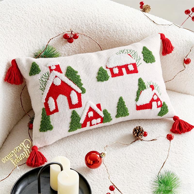 Christmas Pillow Case Plush Gift Bow Decorative Cushion Cover Christmas Home Sofa Holiday Season Decor