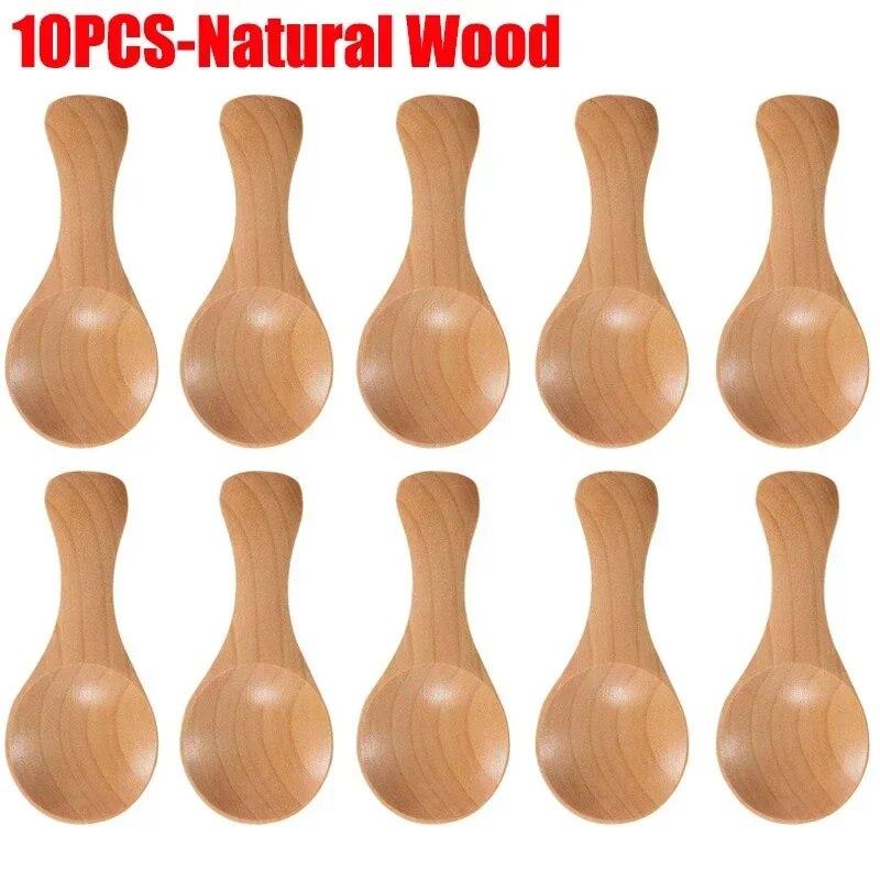 

1-10 шт., мини деревянные ложки, кухонная ложка для специй, приправ, кофе, сахара, чайные ложки, детские деревянные ложки с короткой ручкой, домашняя посуда