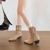 Vintage velvet pointed boots children 0000 new thick heel suede pleated pile boots Maillard short boots women looking thin