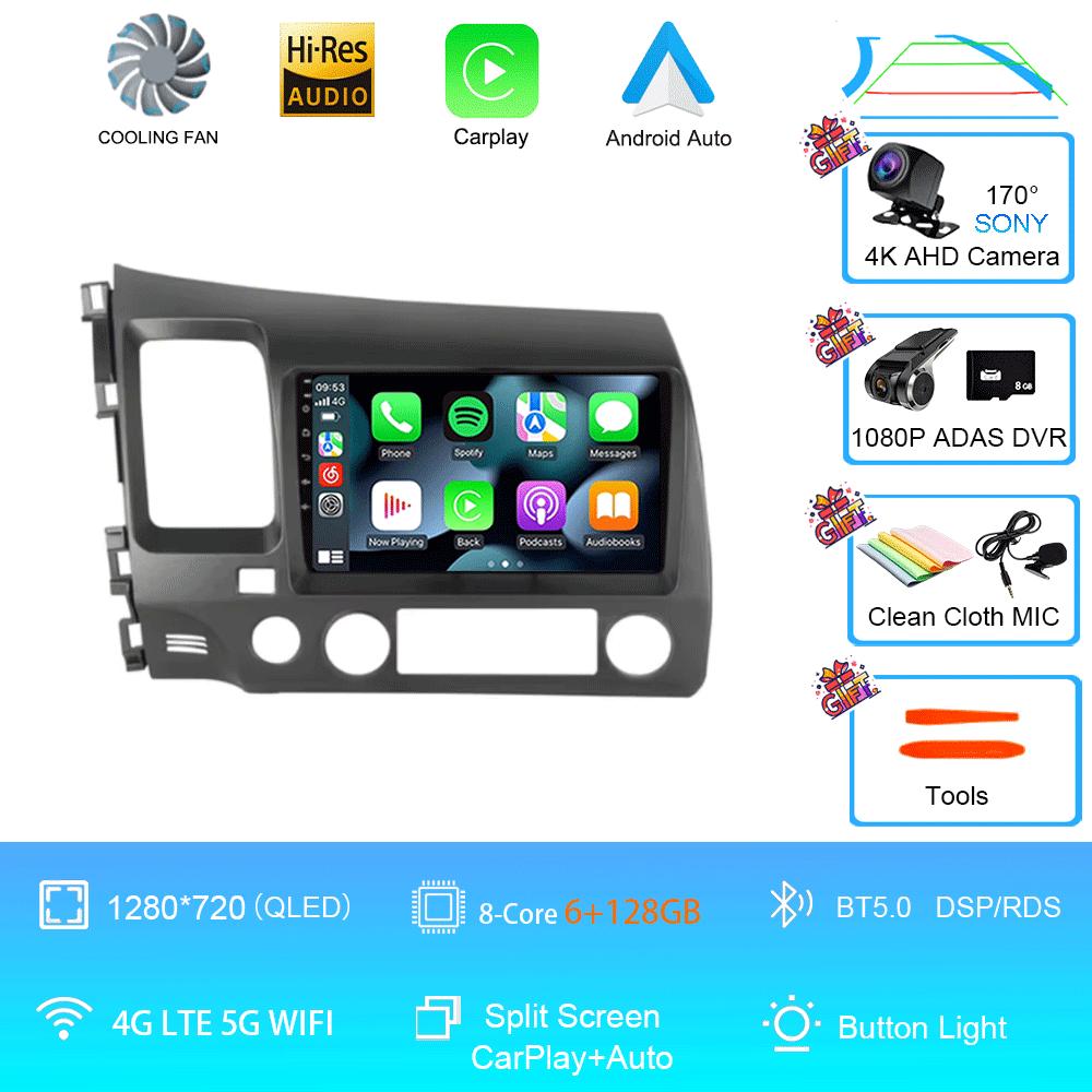 Android 14 9" DSP Car Stereo Radio For Honda Civic 8 2005 - 2012 Multimedia Video Player Navigation GPS 2 Din 4G WiFi Audio DVD