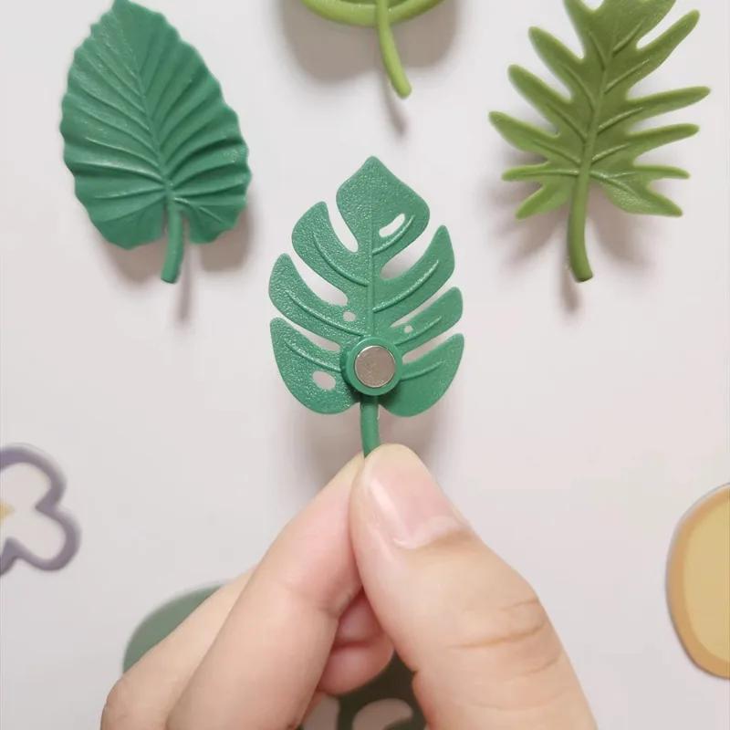 4pcs Personalized and Fun Green Leaf Plant Refrigerator Magnets Cute Creative Fridge Photo Message Magnet Decorative