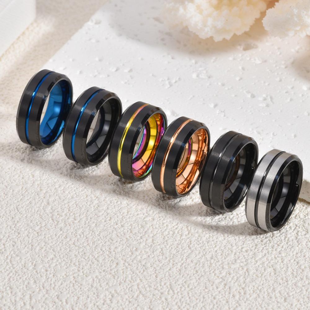 Unisex 8MM Tungsten Carbide Ring For Men's Beveled Edge Groove Wedding Band Hip Hop Jewelry Gifts