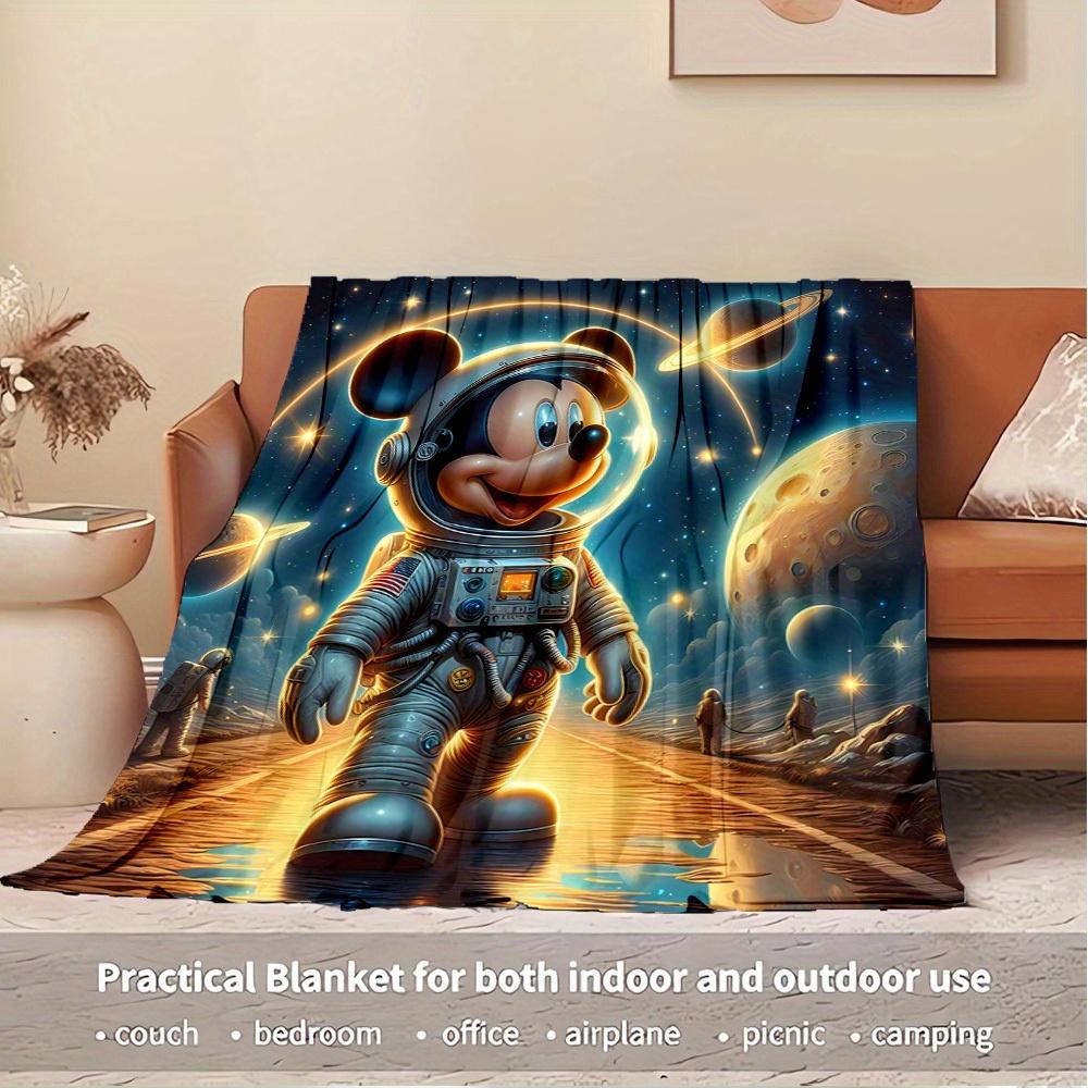 1pc Flannel Space Adventure Mickey Astronaut Pattern Bed Throw Blanket, Suitable for Sofa Blanket, Unique Gift Choice