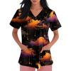 Women's short-sleeved Halloween print V-neck pocket protective work shirt
