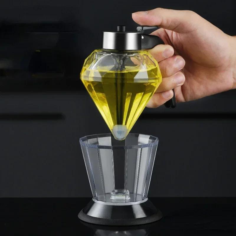 Dávkovač na olivový olej Diamond Glass s držákem Kuchyňská láhev na olivový olej Láhev na dávkování oleje a medu Kuchyňské náčiní