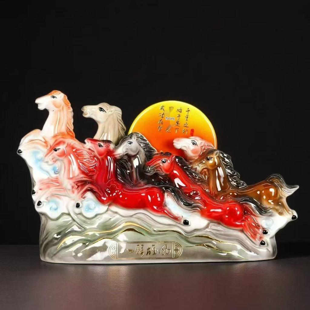 Ceramiczna butelka na alkohol Zodiakalny Koń - Styl Ośmiu Rumaków - Zapieczętowany dzban na wino Ozdoba na stół