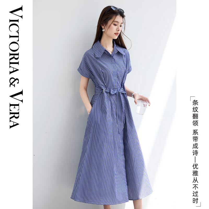 

VICTORIA&VERA Women s Tie-Waist Lapel Midi Dress L
