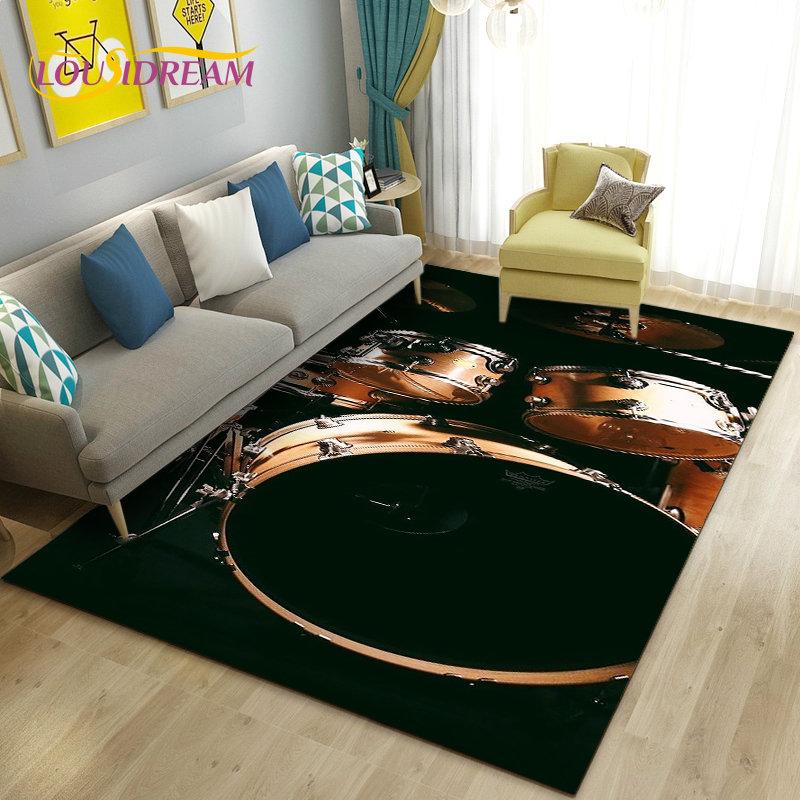 Teppich mit Schlagzeug, Musikinstrumenten, groß, Teppich für Wohnzimmer, Schlafzimmer, Sofa, Fußmatte, Küchendekoration, rutschfeste Bodenmatte für Kinder