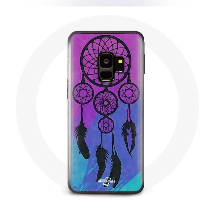 Coque pour Samsung Galaxy S9 Attrape Rêve Noir Fond Bleu et Violet
