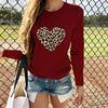 Women Casual Long Sleeve  Leopard Print Heart-shaped Top