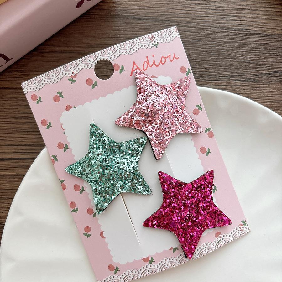 2/3Pcs Cute Children's Style  Fine Sparkling Five-pointed Star Heart Fashion Hair Clip  Sequined Star Broken Hair Clip  Girls' Hair Accessory