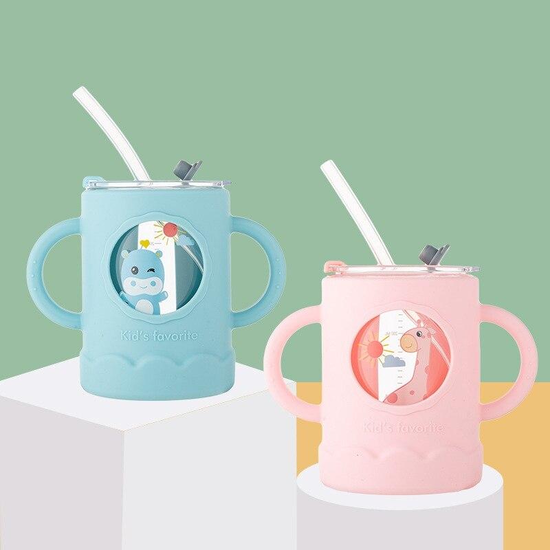 Children's Cartoon Anti-scalding Milk Cup, Drop-resistant, Microwave-heatable Milk Powder, Straw Cup, Glass Cup
