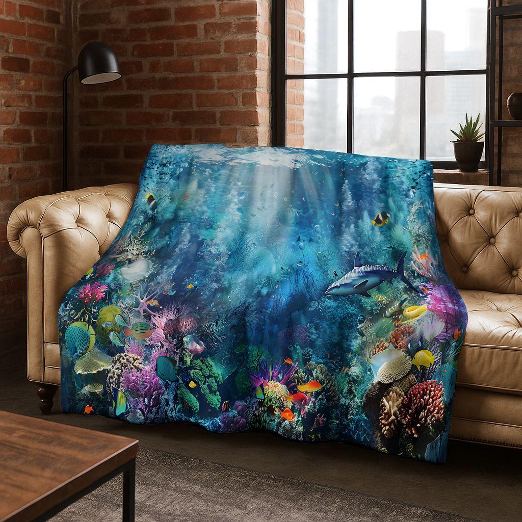Dream Underwater World Sea Dolphin Turtle Coral Art Flannel Blanket,Cozy Soft Throw Blanket for Home Bedroom Bed Sofa Gift Kids