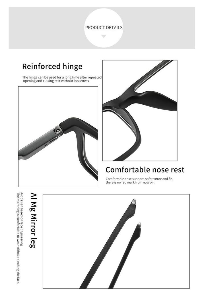 Men's Sports Style Square Eyeglass Frame - TR90, Aluminum-Magnesium, Anti-Blue Light Lenses, Myopia-Compatible (Model 5809)