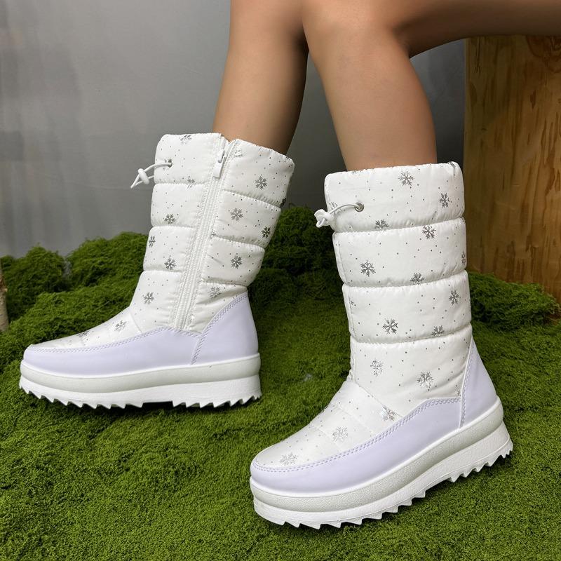 Foreign Trade New Thick-soled Down Cloth Thick-soled Snow Boots Women's Cross-border Large-size Round Head Side Zipper Long Cotton Boots