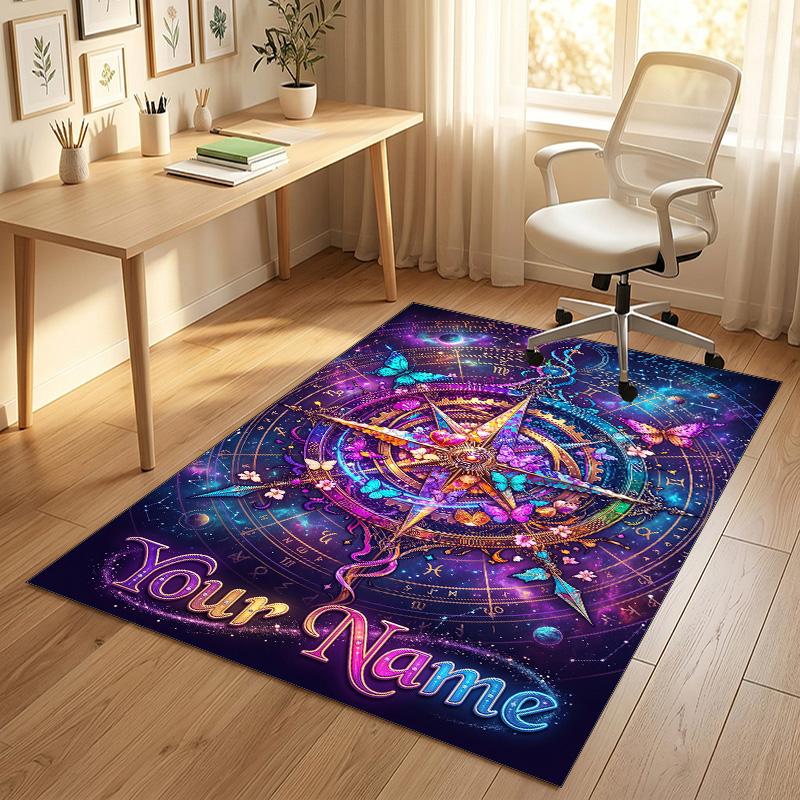 Fantasy Magic Theme Crystal Velvet Rug Personalized Custom Name Text Soft Floor Mat Home Decor