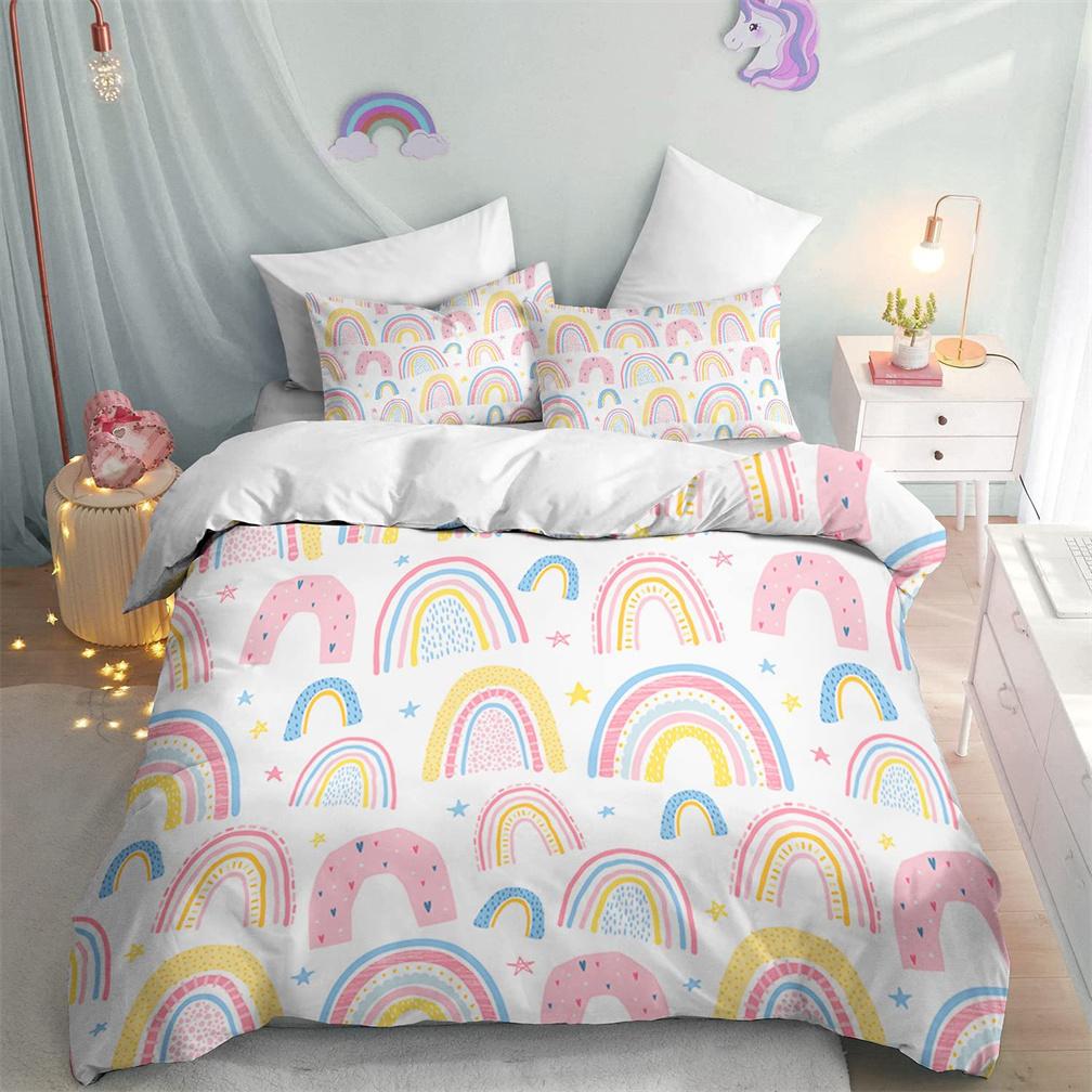 Colorful Rainbow Duvet Cover Microfiber Bedding Set,Print Colorful Rainbow Duvet Quilt Cover And Pillowcase With Zipper Closure