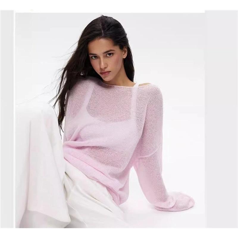 2025 Spring Summer Hollow Knit Sweater For Women Soft Loose Knit Long Sleeve Top European American Style Knitted Sweater Women's Fashion Casual Wear