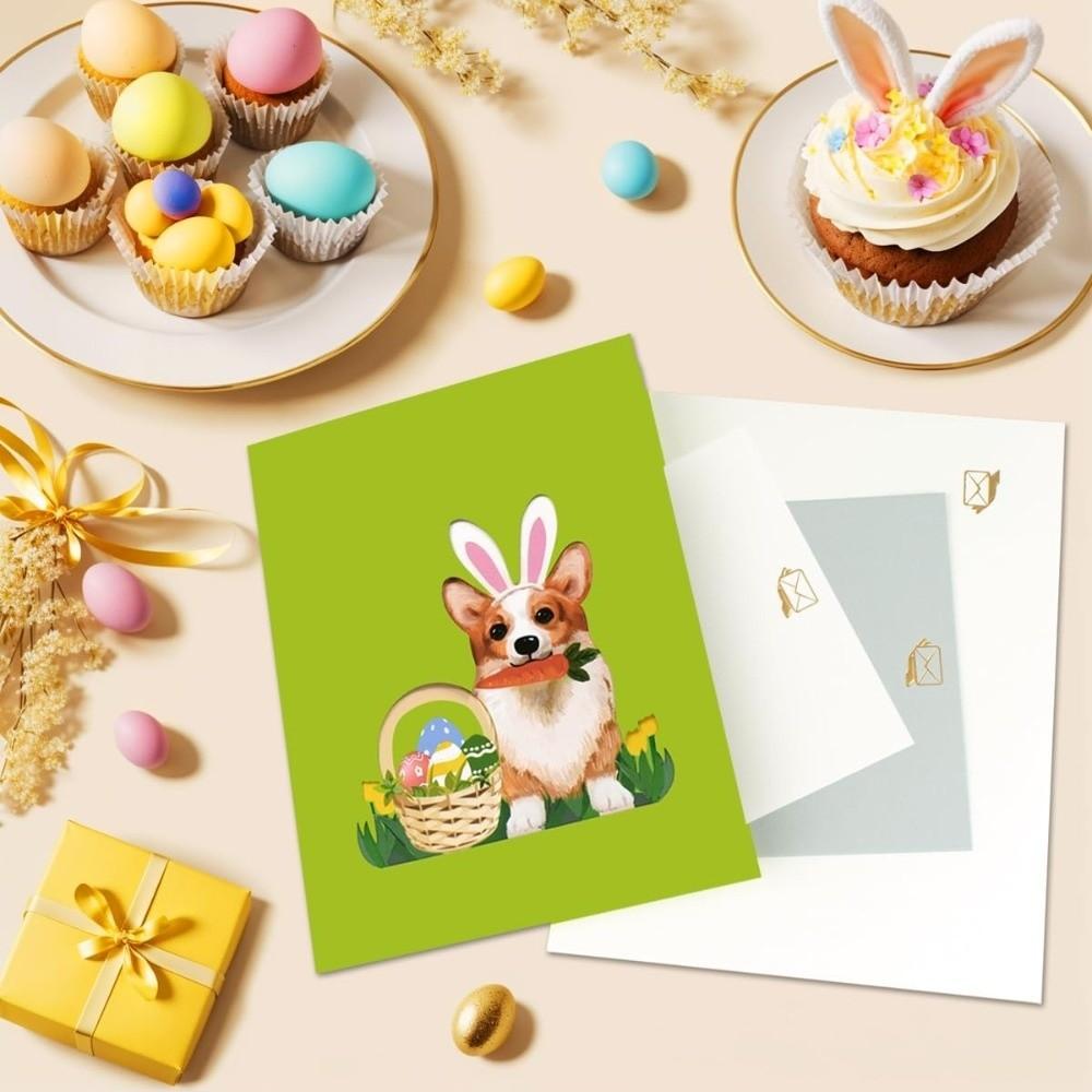 Vikbart 3D Popup Påskkort med Kuvert Festkort Kanin Ägg Gåvor Kort Semestergåvor
